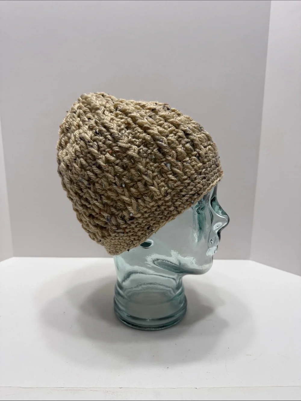 Speckled Beige Crochet Knit Beanie